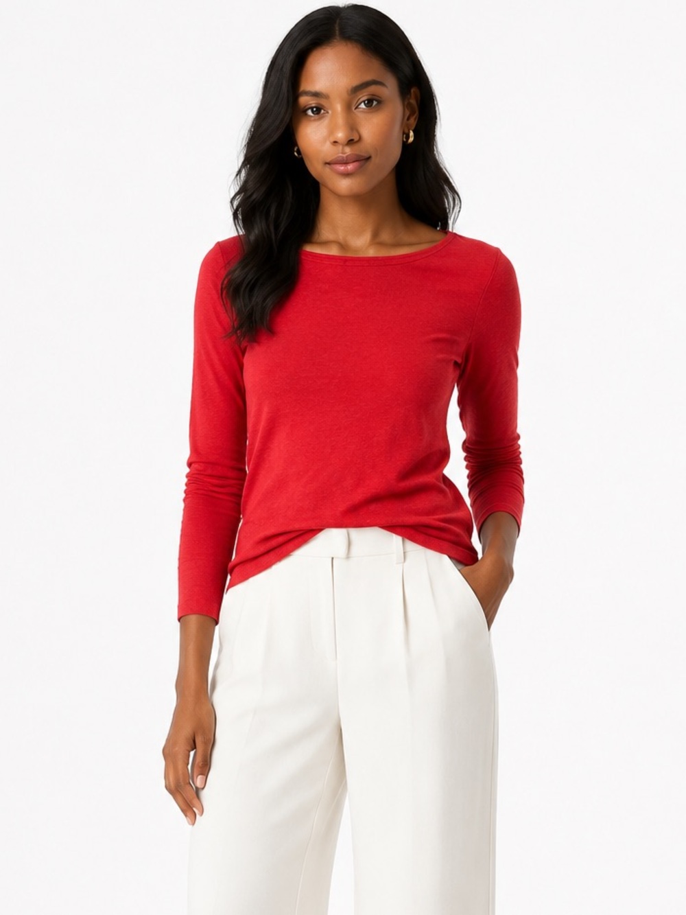 J.Crew Artist Tee Red Boat Neck Long Sleeve Cotton T-Shirt Women's XS